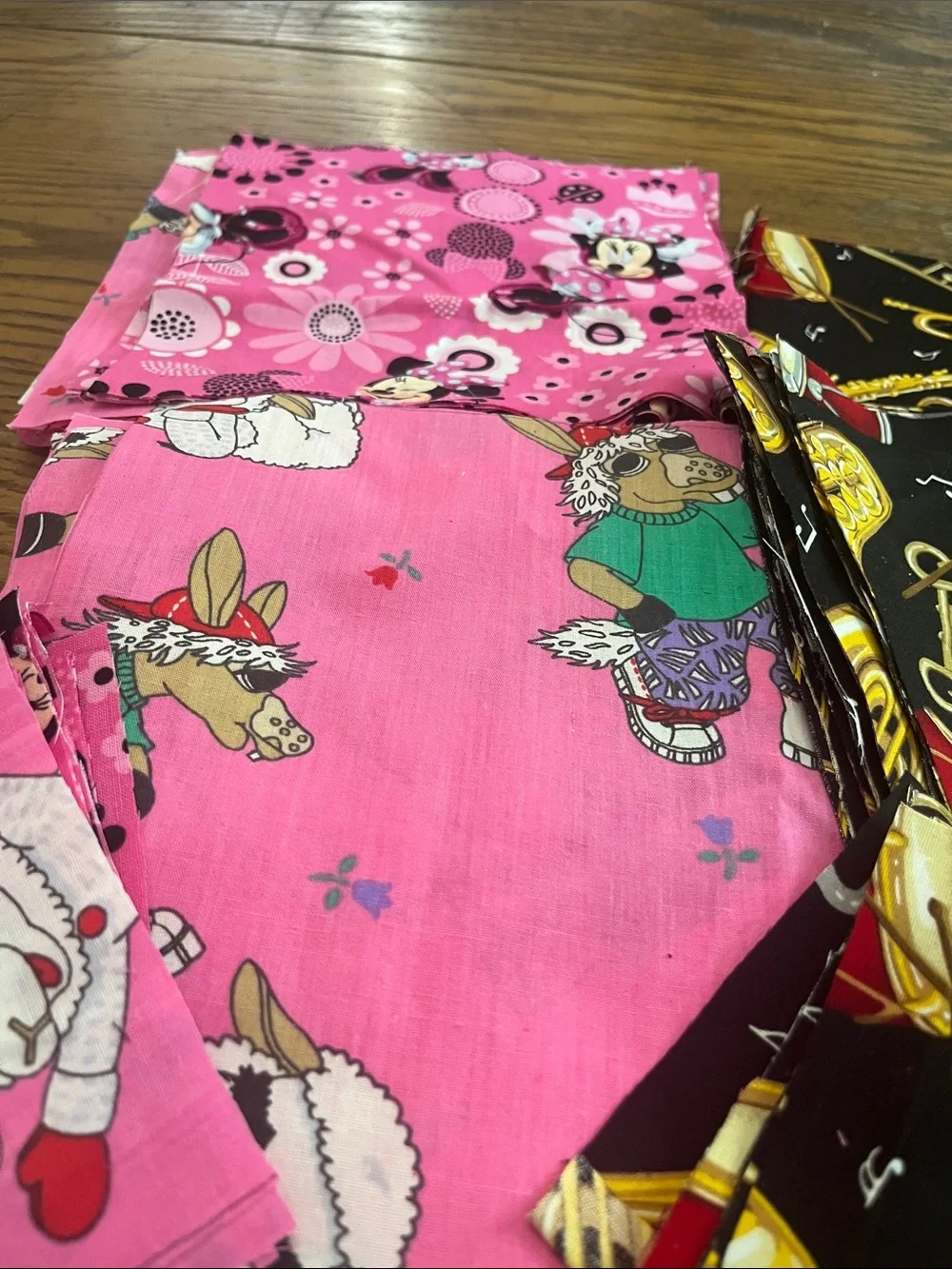 Funky bright Pink Animal & Black Musical Instrument Fabric Squares